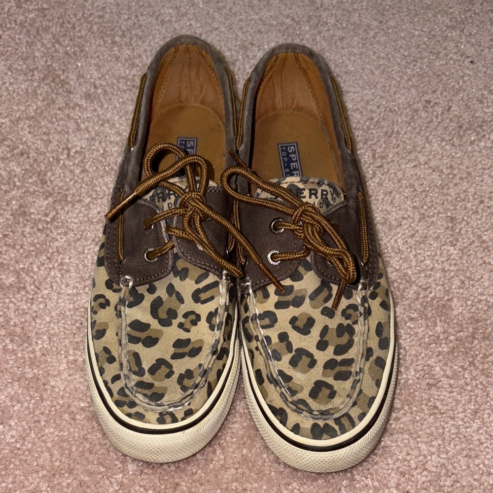 Sperry Animal Print Boat Shoes with Brown Accents